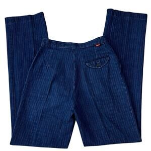 Vintage 80’s Lee High Waisted Red Pinstripe Dark Wash Denim Western Jeans (26)